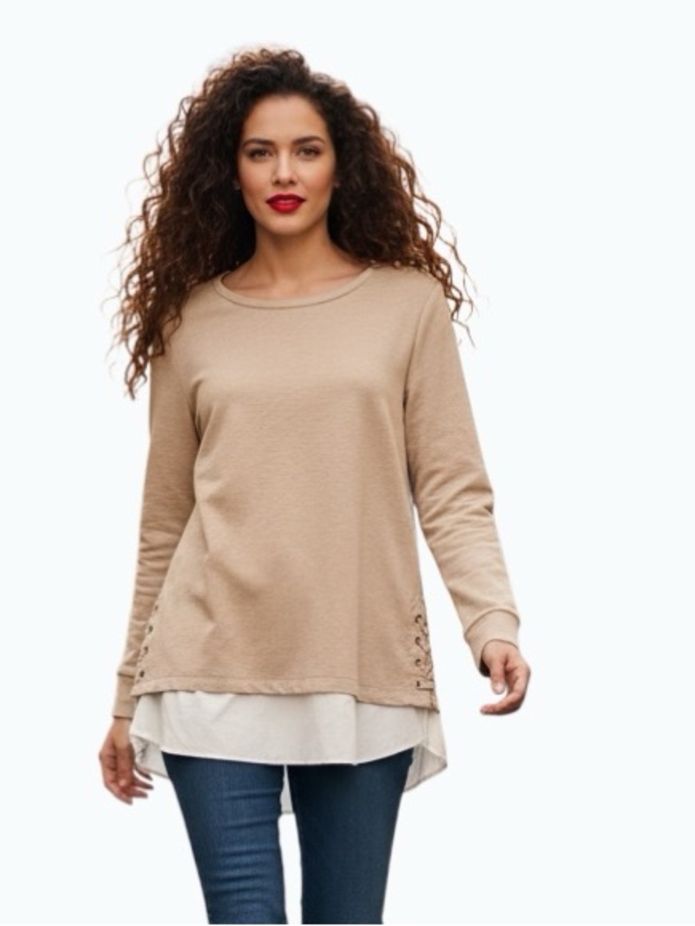 2 Dye 4 Tan Layered Fooler Lace Up Sides Tunic Top Size XL